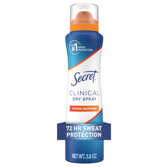 Secret Clinical Strength Dry Spray bottle showing 3.8 oz packaging for long-lasting protection