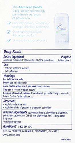 Acercamiento de Secret clinico suave sólido sensitivo sin fragancia, ideal para uso diario.
