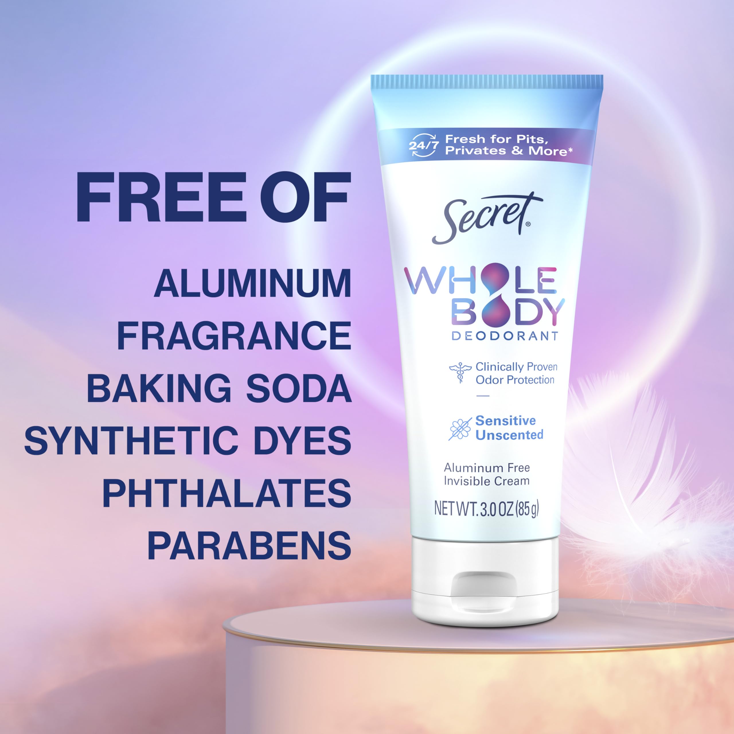 Uso en axilas con Secret crema desodorante para comodidad