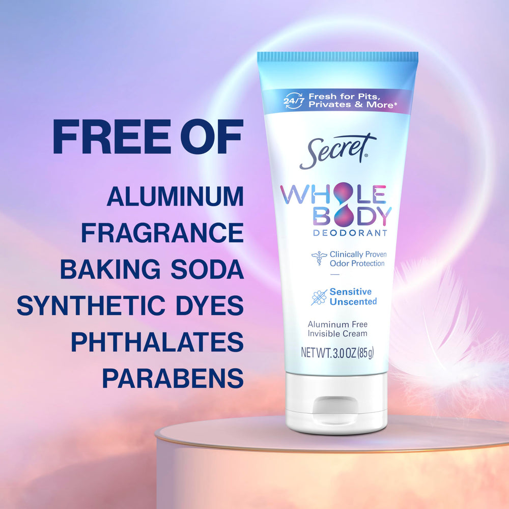 Uso en axilas con Secret crema desodorante para comodidad