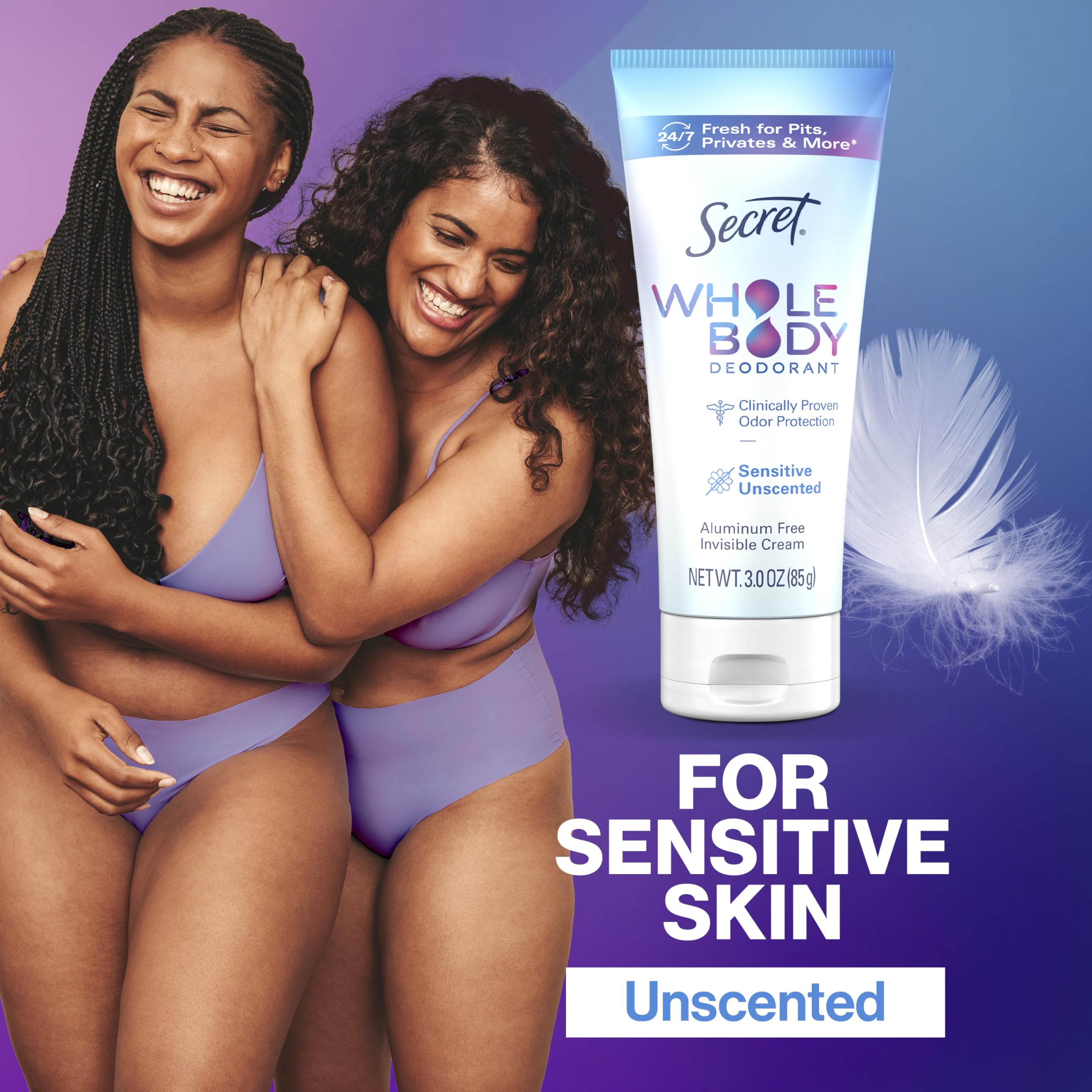 Uso debajo de los senos con Secret crema desodorante cómodo