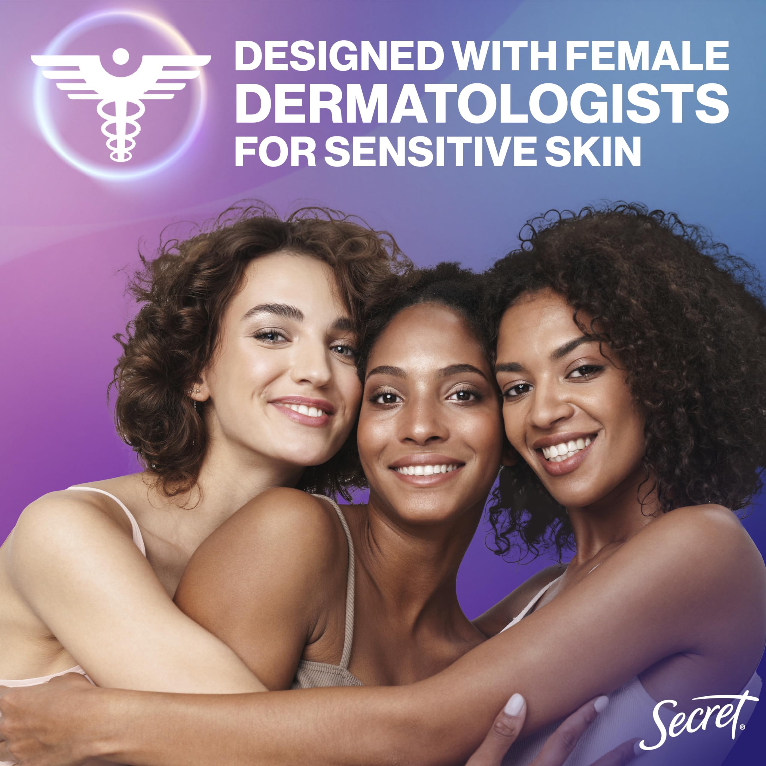 Secret dermatologist-tested label underlines trusted, skin-friendly care.