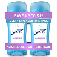 Secret desodorante invisible solid lavanda: aplicación suave diaria para mantener la piel seca y fresca