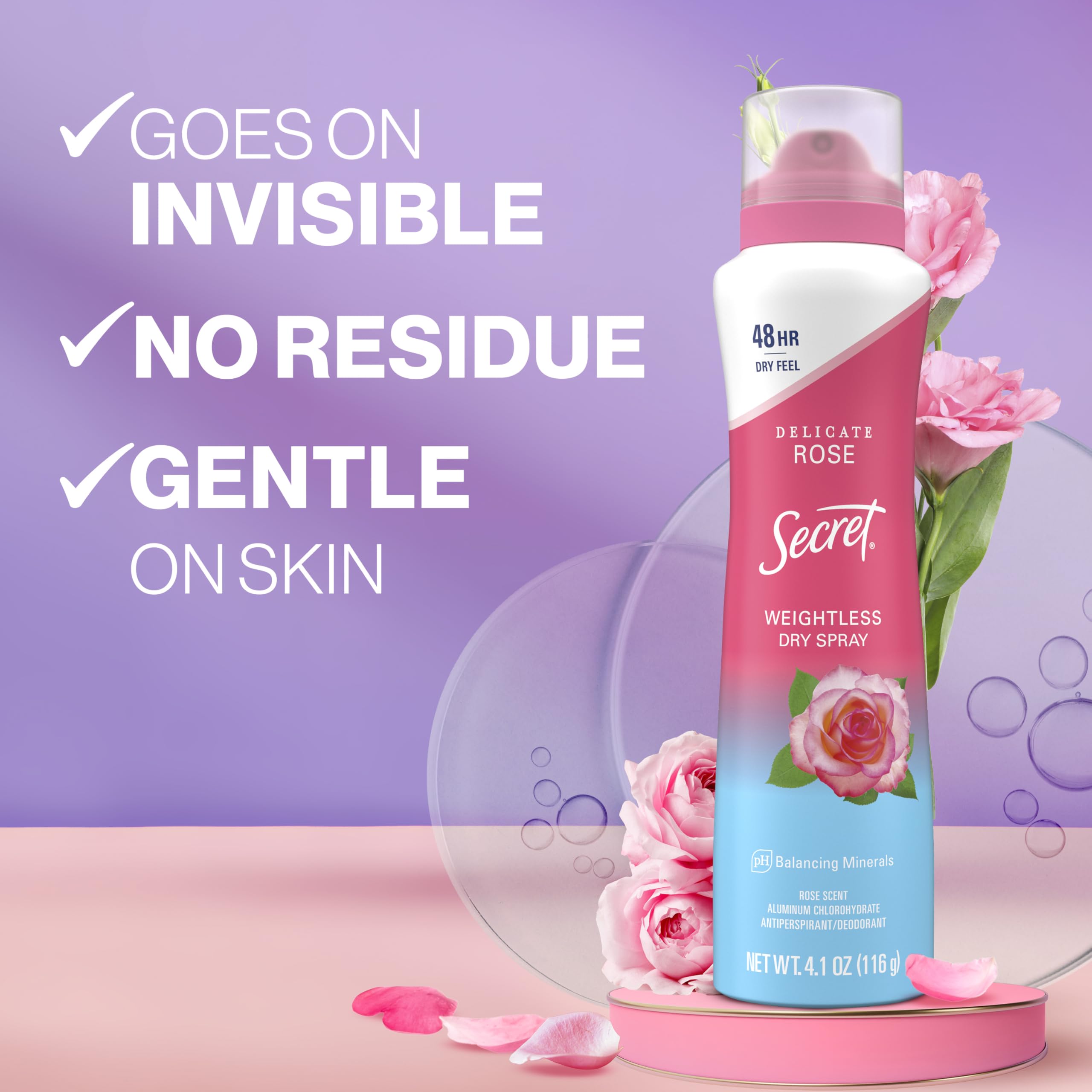 Secret desodorante para mujer, protección de 48 horas contra sudor y olor