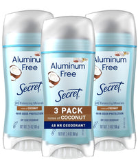 Secret desodorante para mujer sin aluminio, aplicación suave para piel sensible.