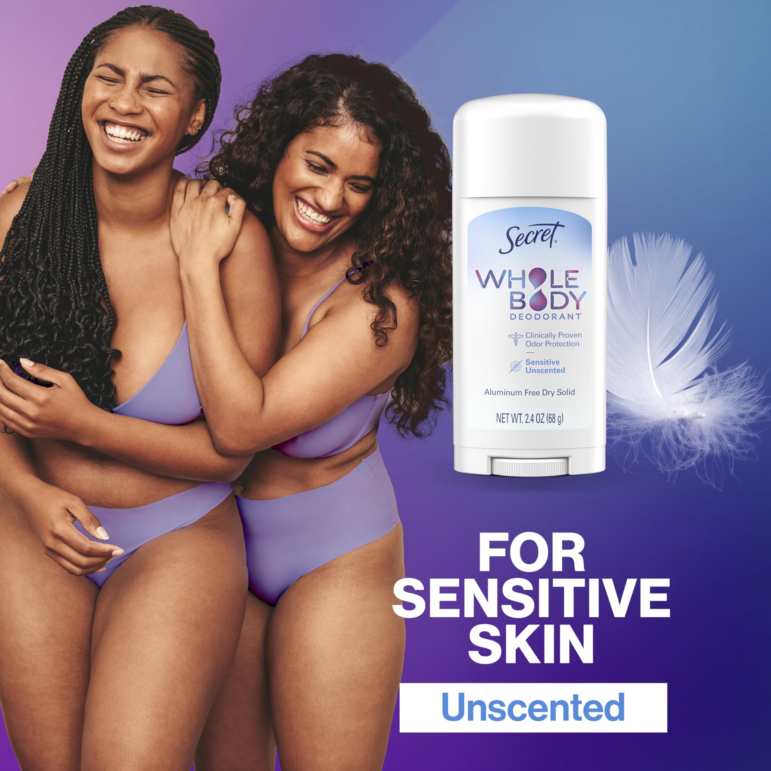 Secret desodorante sin fragancia, adecuado para piel sensible.