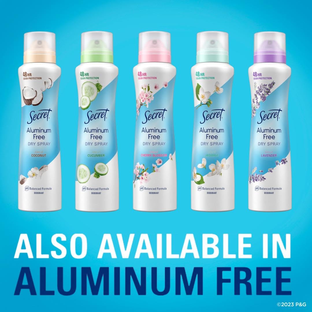 Secret Dry Spray 24-hour protection graphic conveys extended confidence