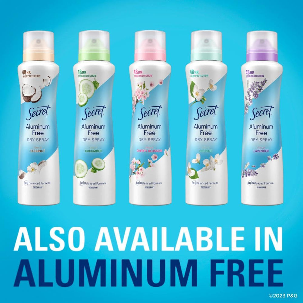 Secret Dry Spray 24-hour protection graphic conveys extended confidence