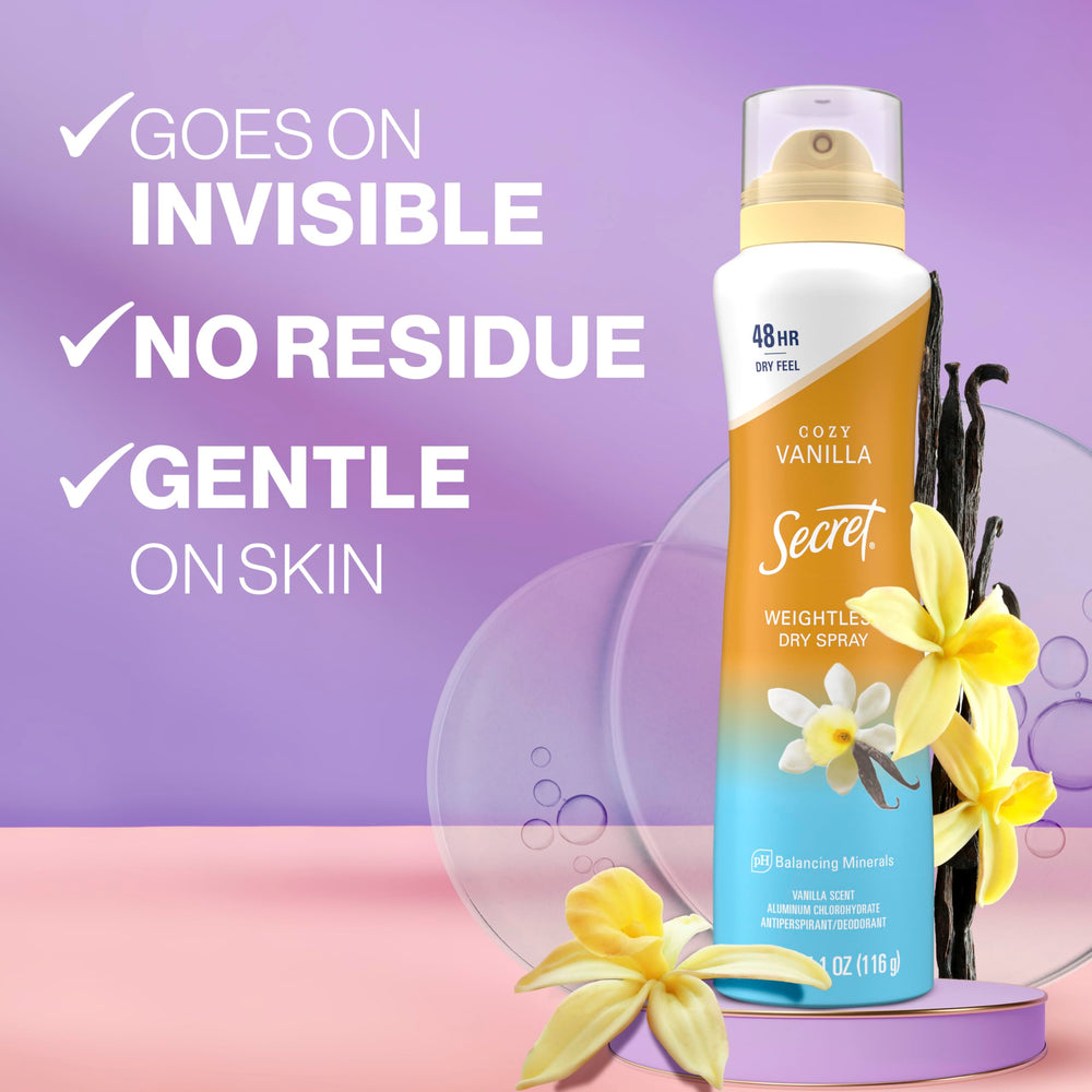 Secret Dry Spray 3-pack displays convenient three-pack packaging.