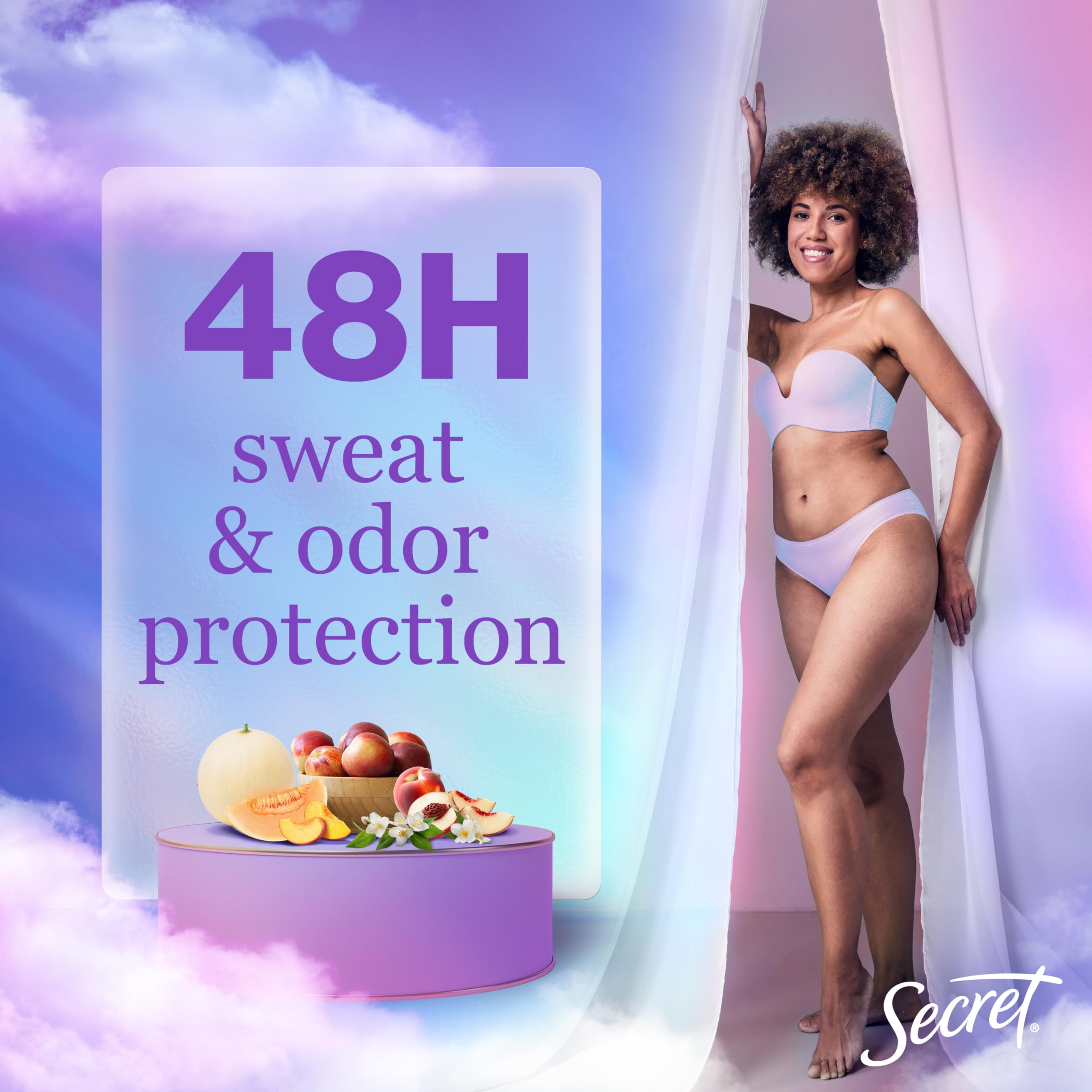Secret Dry Spray application gesture illustrating quick, instant-dry feel.
