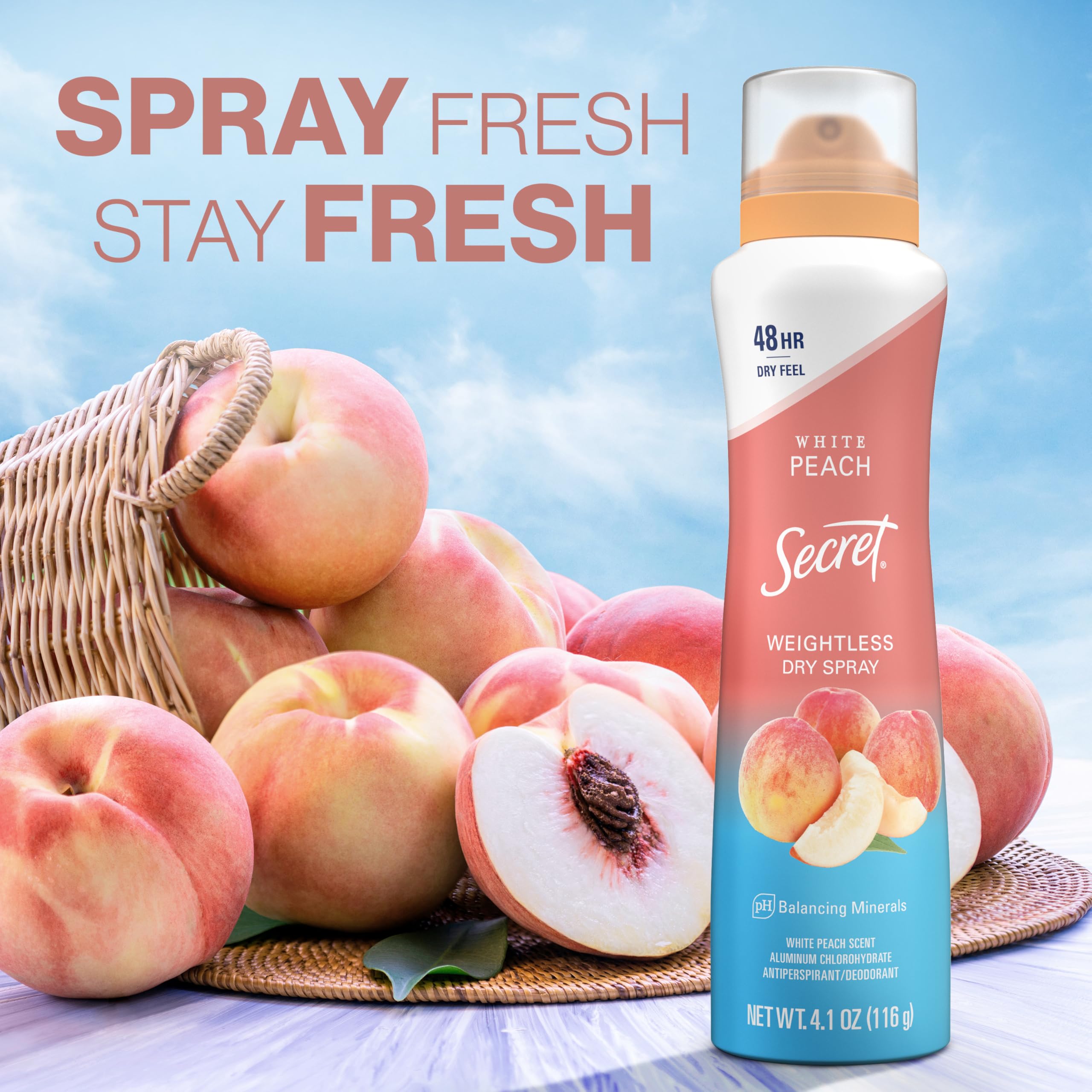Secret Dry Spray instant-dry feel for all-day comfort.