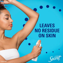 Secret Dry Spray underarm application close-up demonstrates quick-drying texture