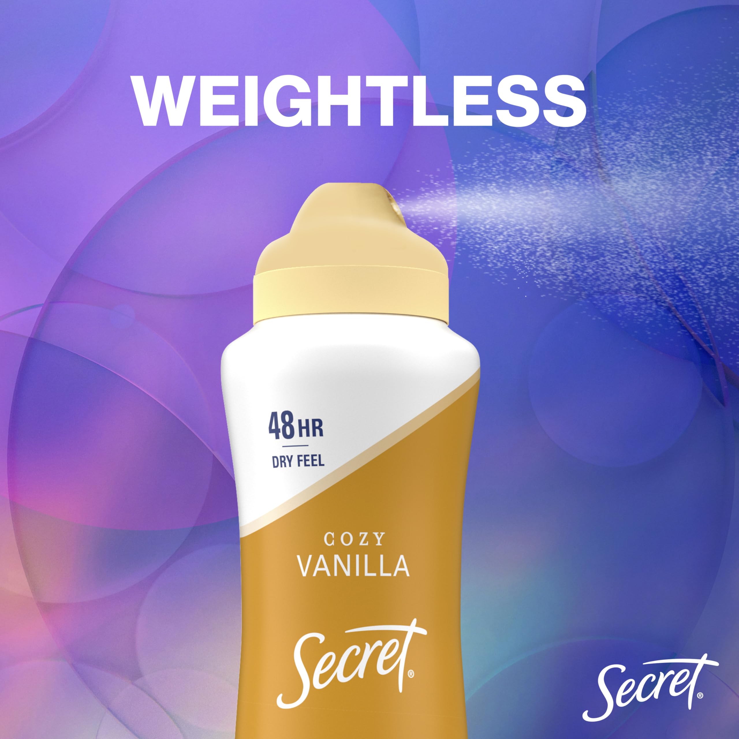 Secret Dry Spray underarm close-up highlights gentle skin feel.