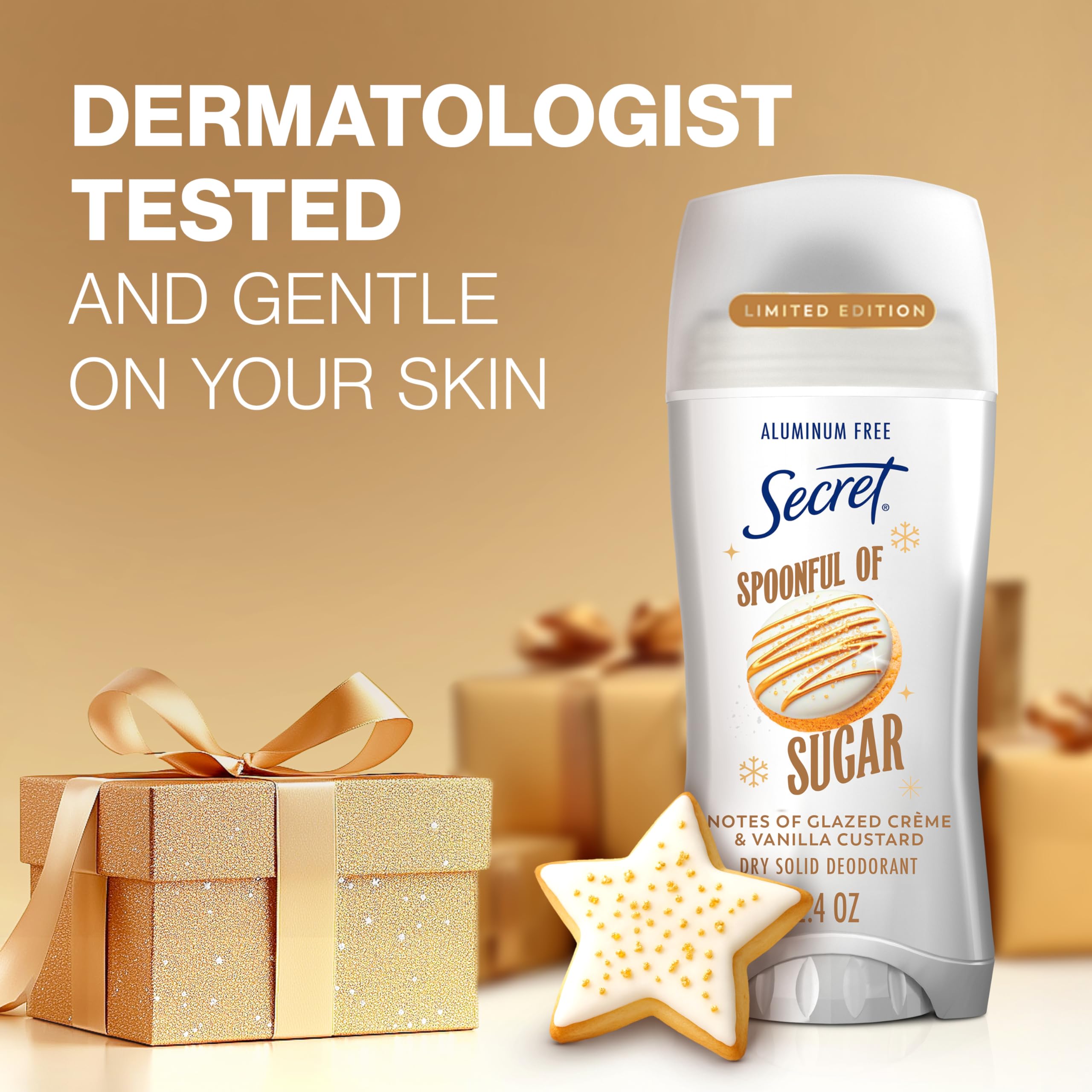 Secret dry-stick formula close-up showing fast-drying, mess-free application.