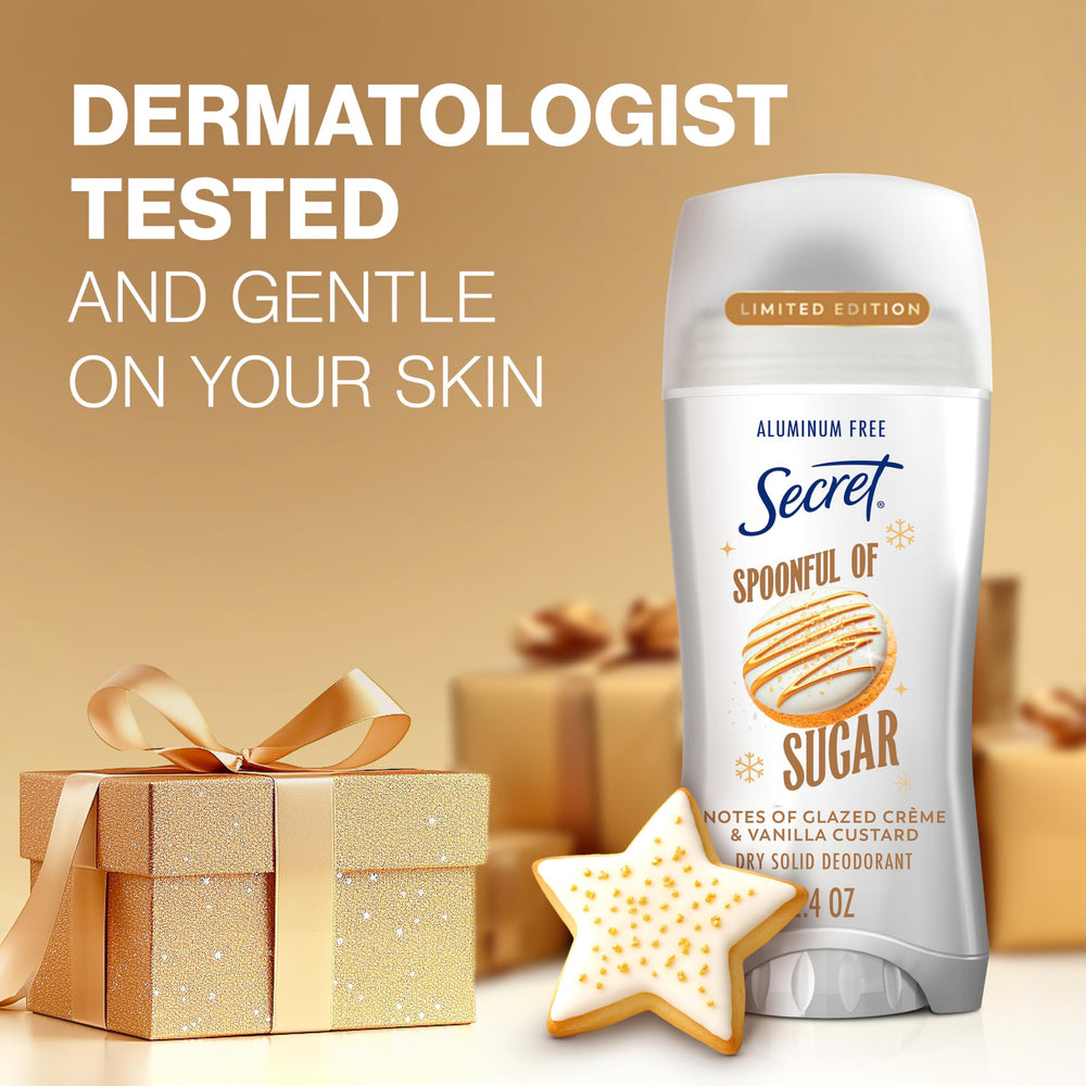 Secret dry-stick formula close-up showing fast-drying, mess-free application.