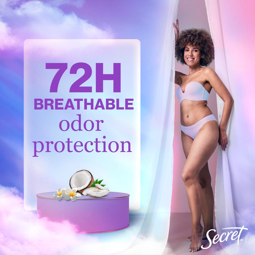 Secret Fresh 72hr odor protection label emphasizes extended freshness.