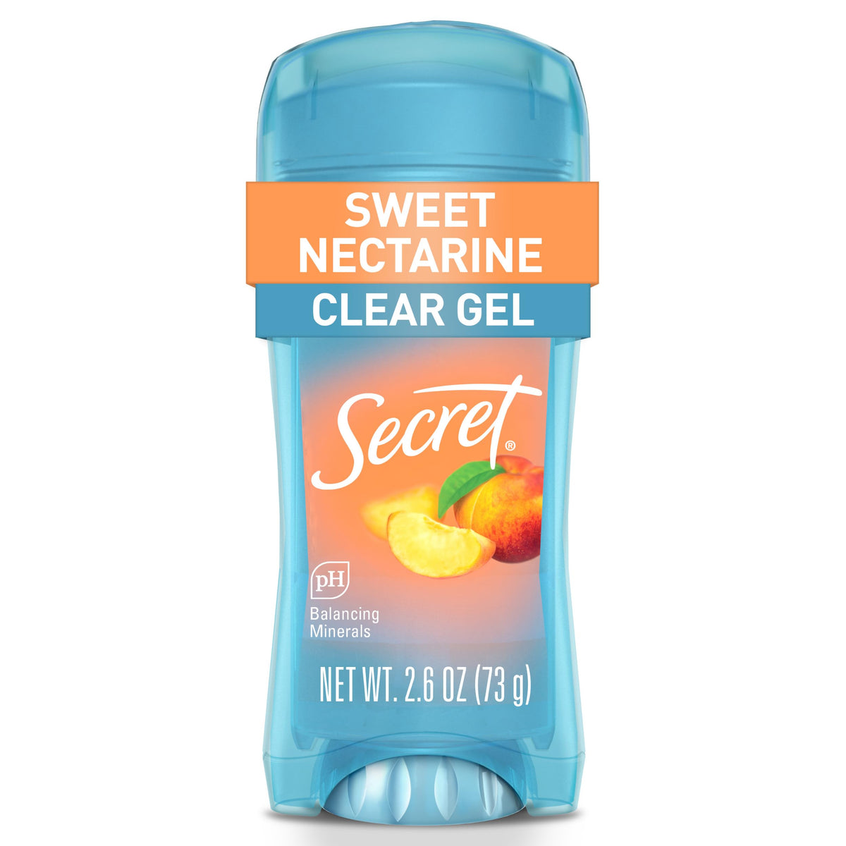 Secret Fresh clear gel deodorant bottle showing instant odor protection and quick dry.