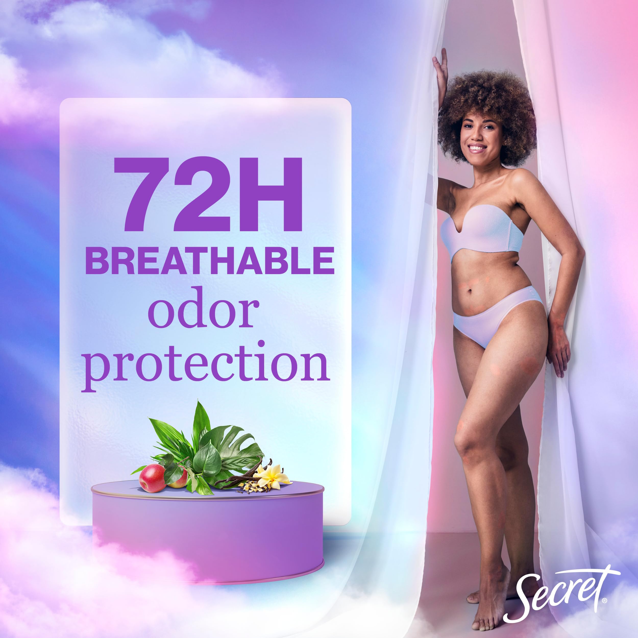 Secret Fresh cozy vanilla scent for daily refreshment.