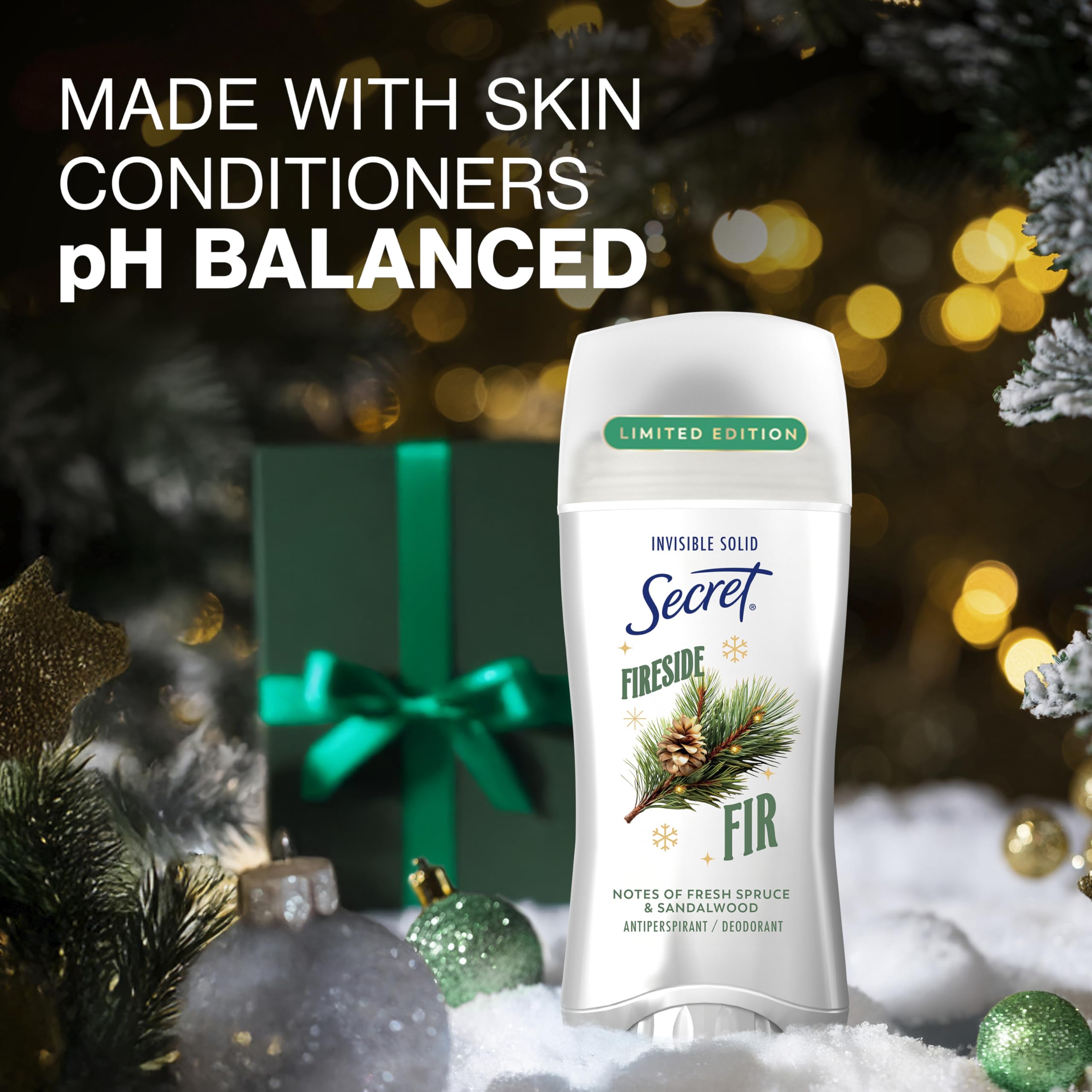 Secret Fresh Holiday ingredients label hints at mineral balance for skin health.