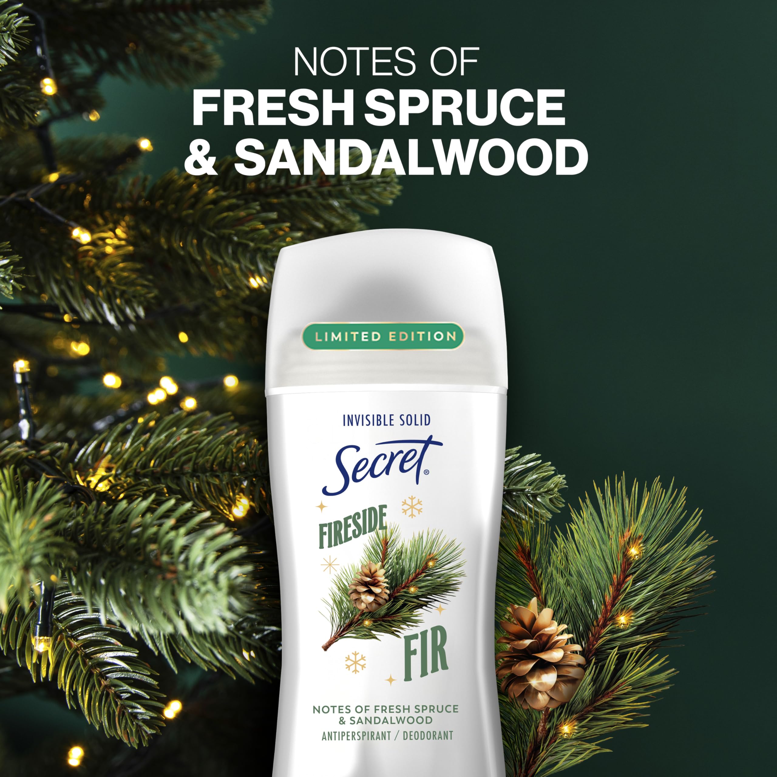 Secret Fresh Holiday Pro-Hyaluronic Acid enriched formula for skin comfort.
