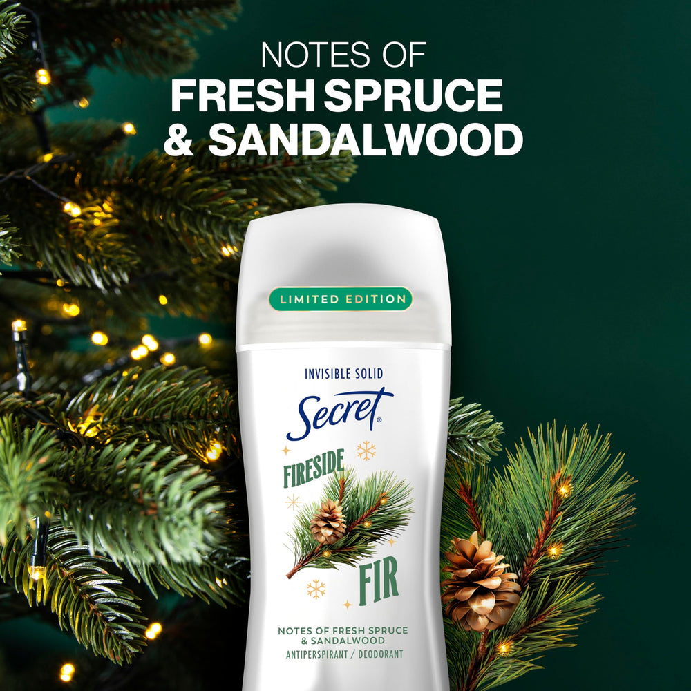 Secret Fresh Holiday Pro-Hyaluronic Acid enriched formula for skin comfort.