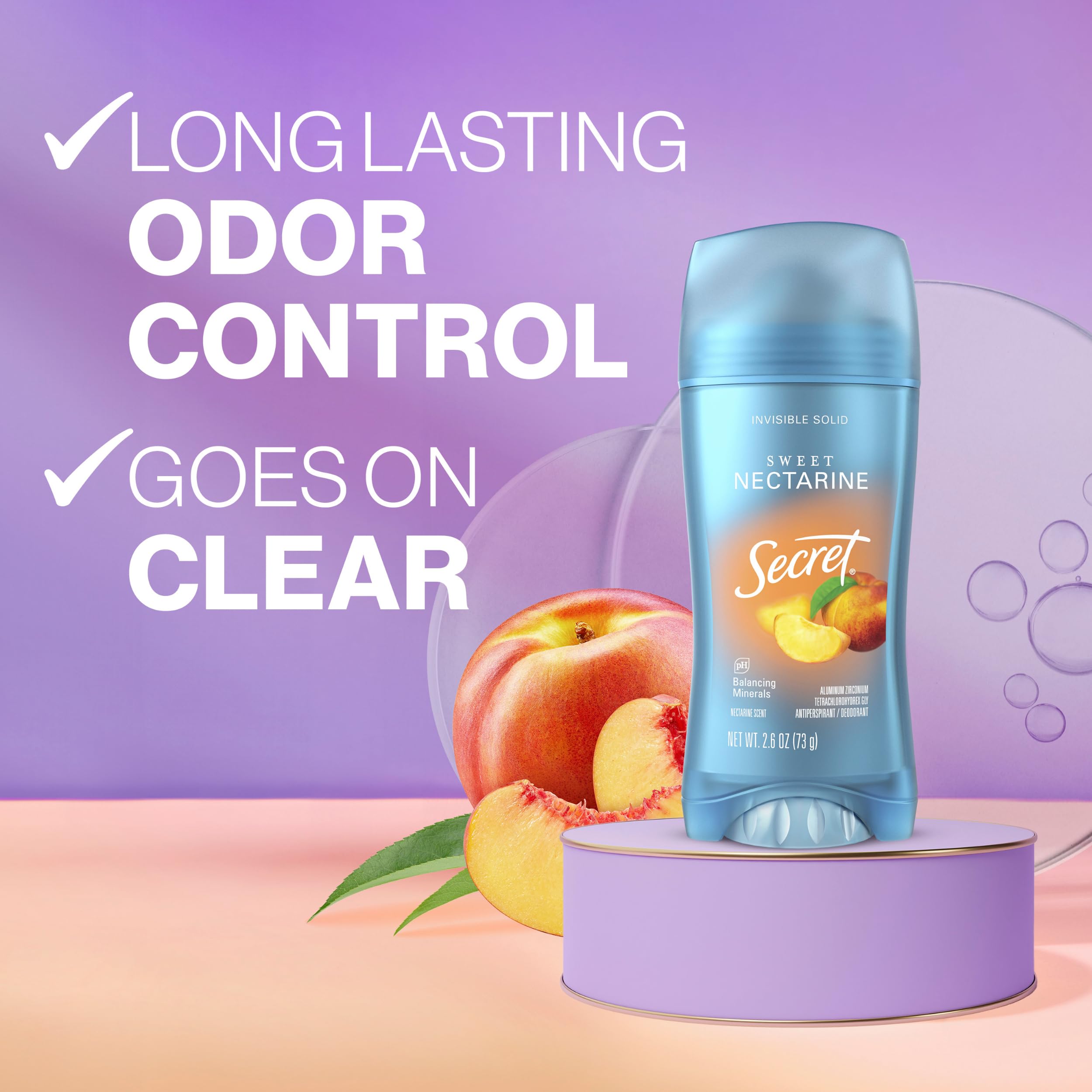Secret Fresh invisible solid bar displaying smooth glide and breathable wear.