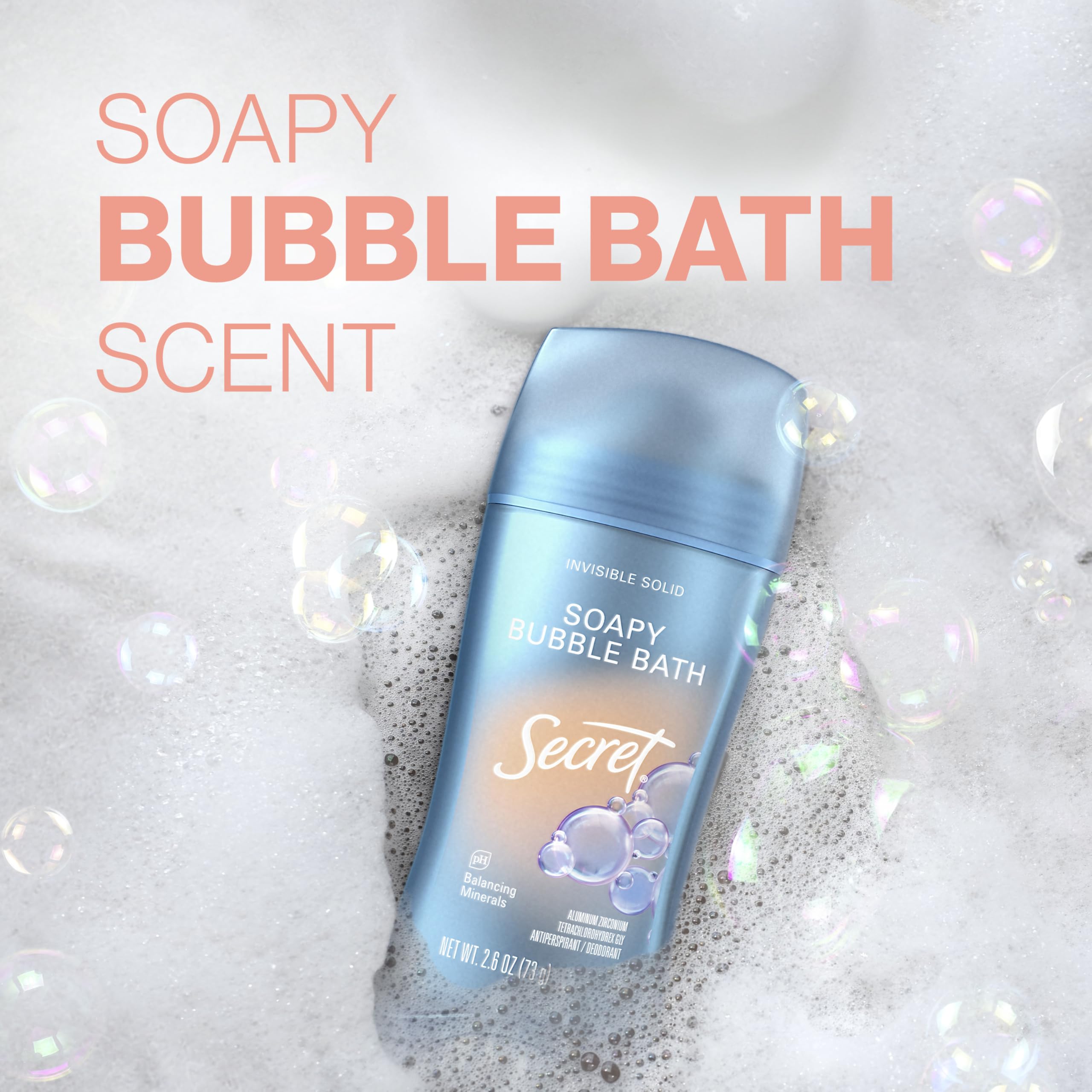 Secret Fresh Soapy Bubble Bath scent delivers gentle, refreshing fragrance.