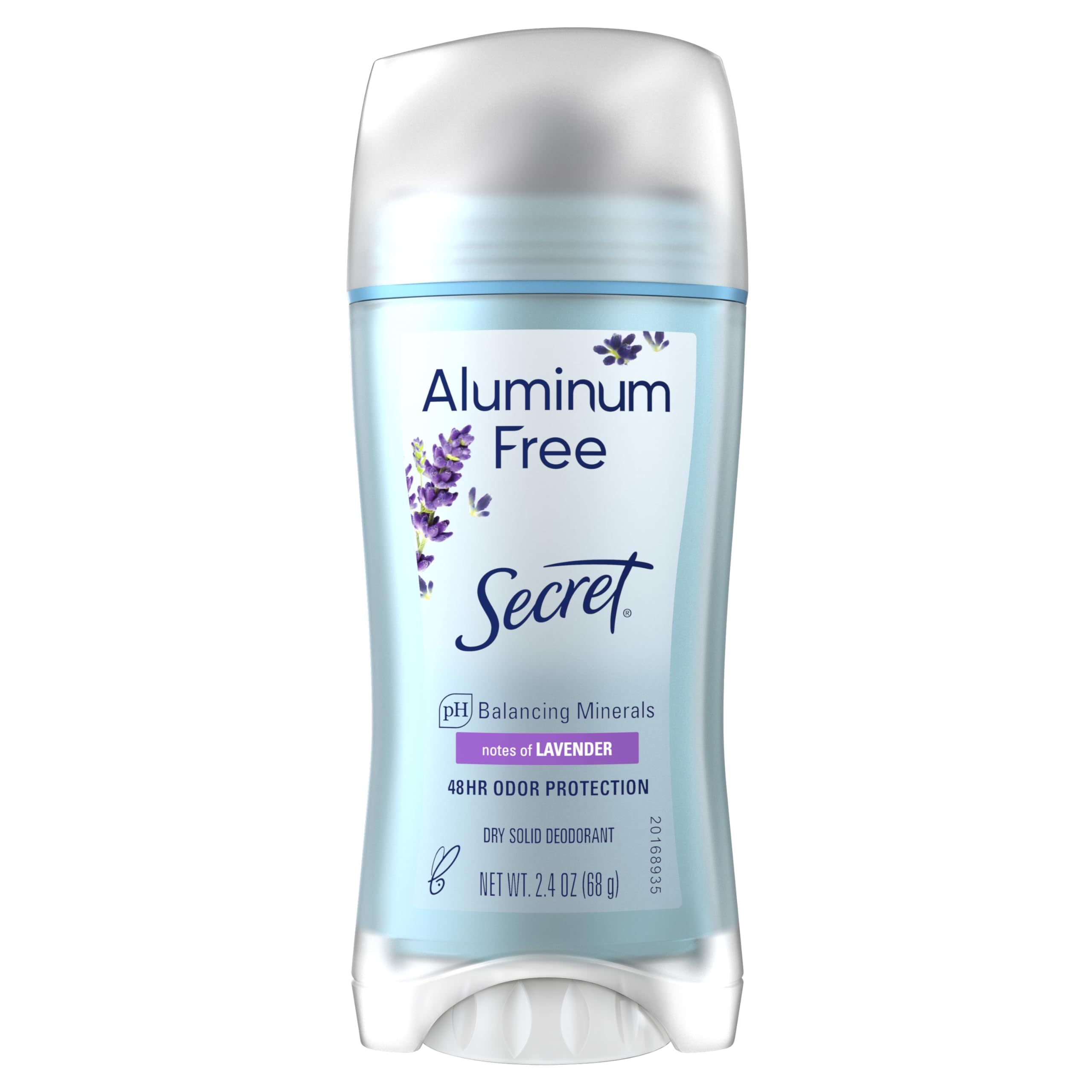 Secret lavender-stick deodorant for women delivers aluminum-free freshness with a smooth glide.