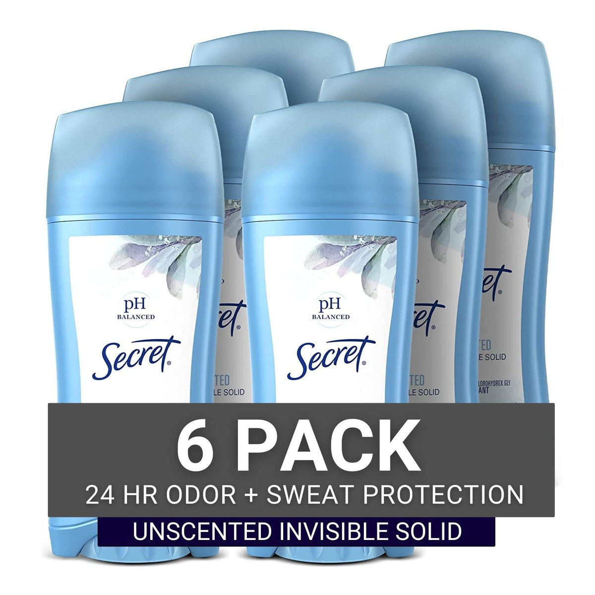 Secret Original Unscented Invisible Solid pack6 provides all-day protection.