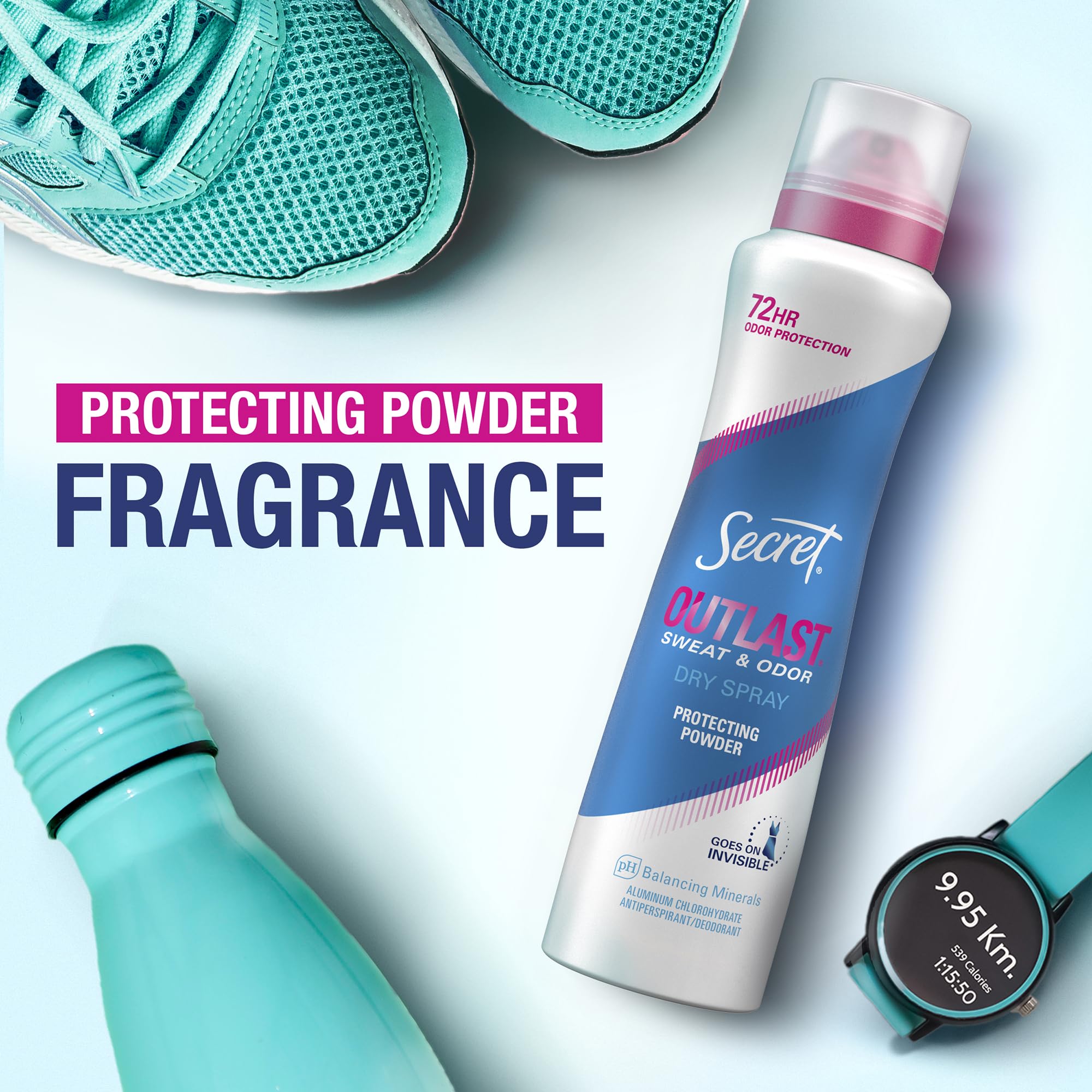 Secret Outlast Dry Spray 72-hour protection badge highlights extended odor control