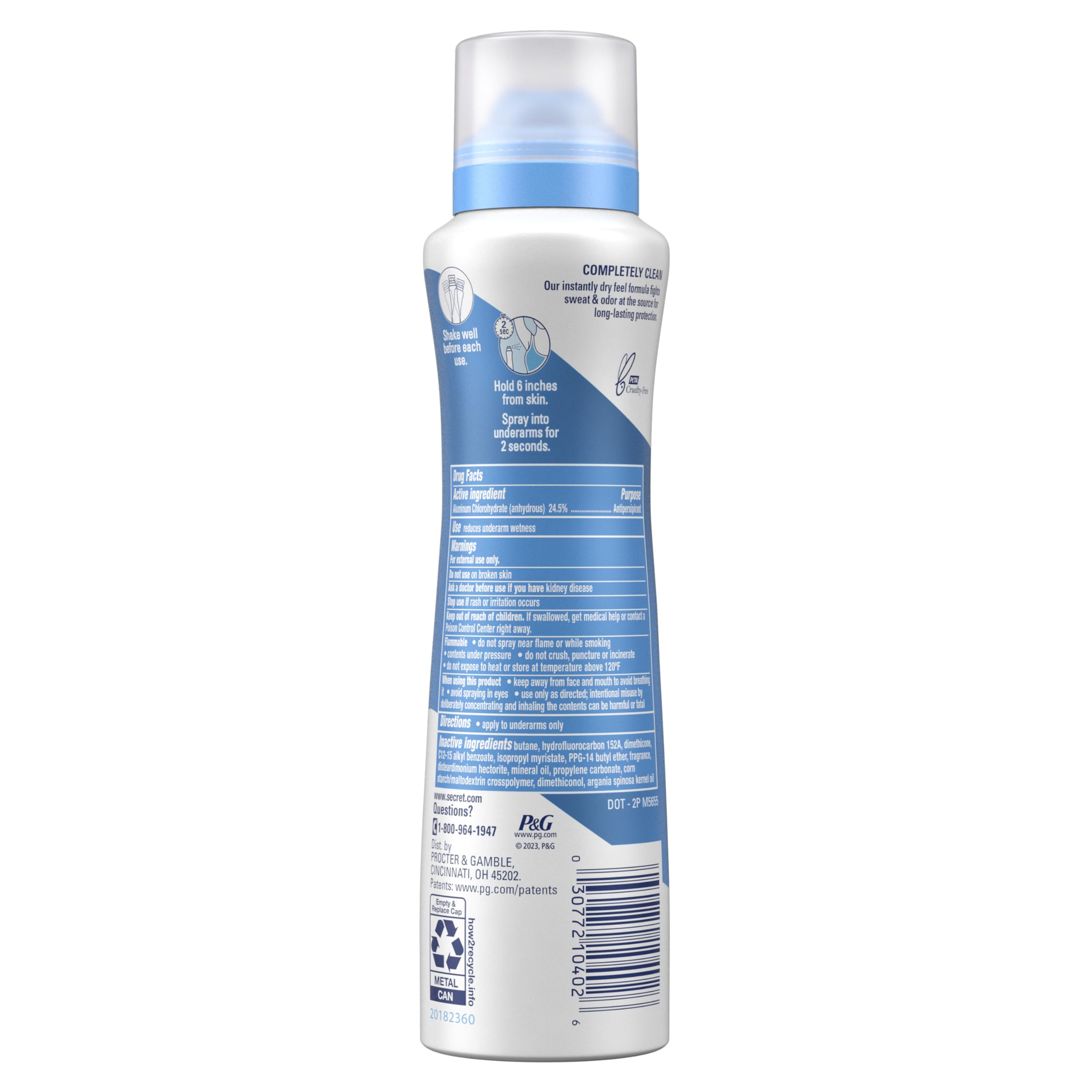 Secret Outlast Dry Spray uso diario para mujer, higiene rápida y confiable