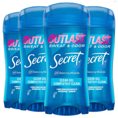 Secret Outlast women's deodorant with 72hr protection in clear gel for stain-free confidence.