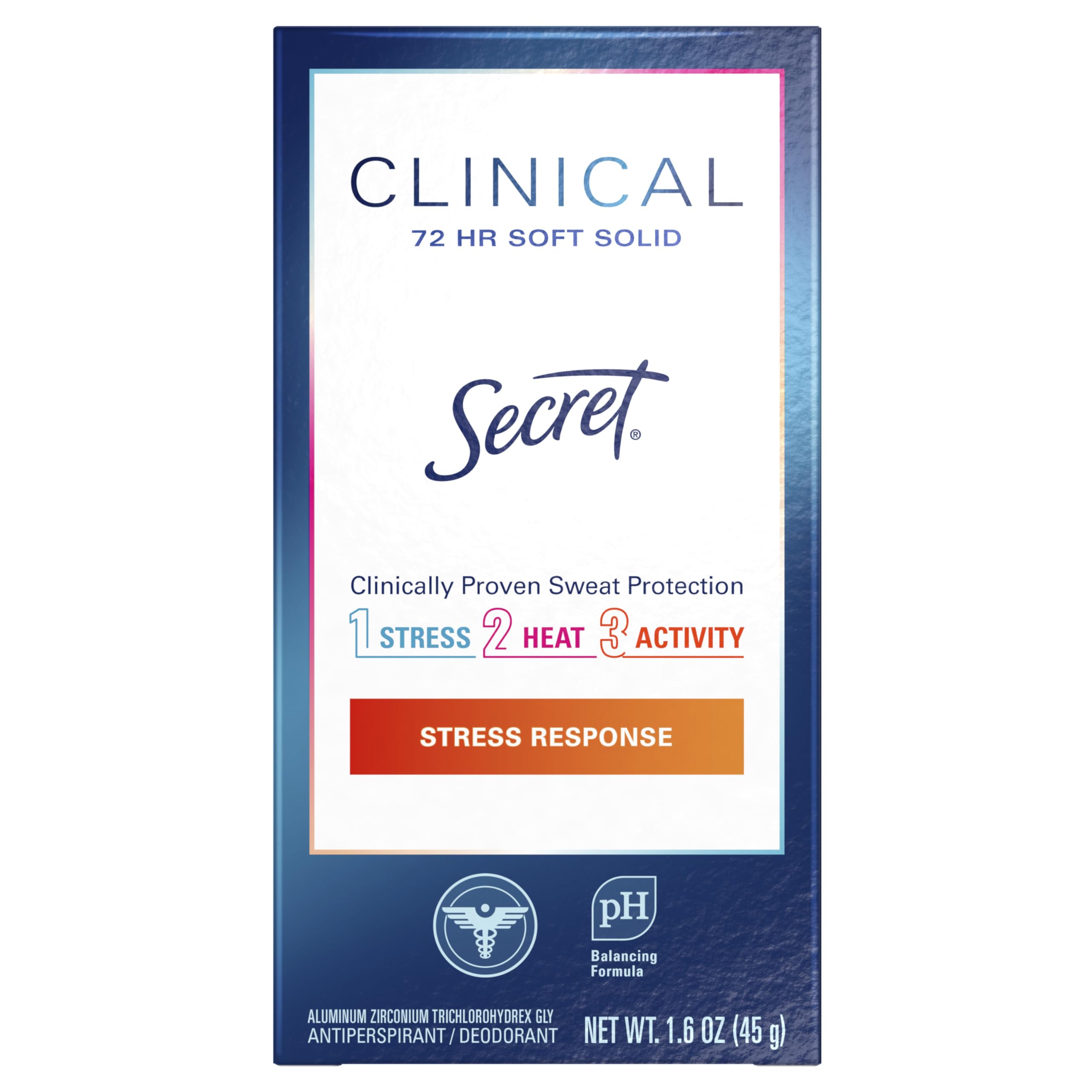 Side view of Secret packaging illustrating compact, travel-friendly size.
