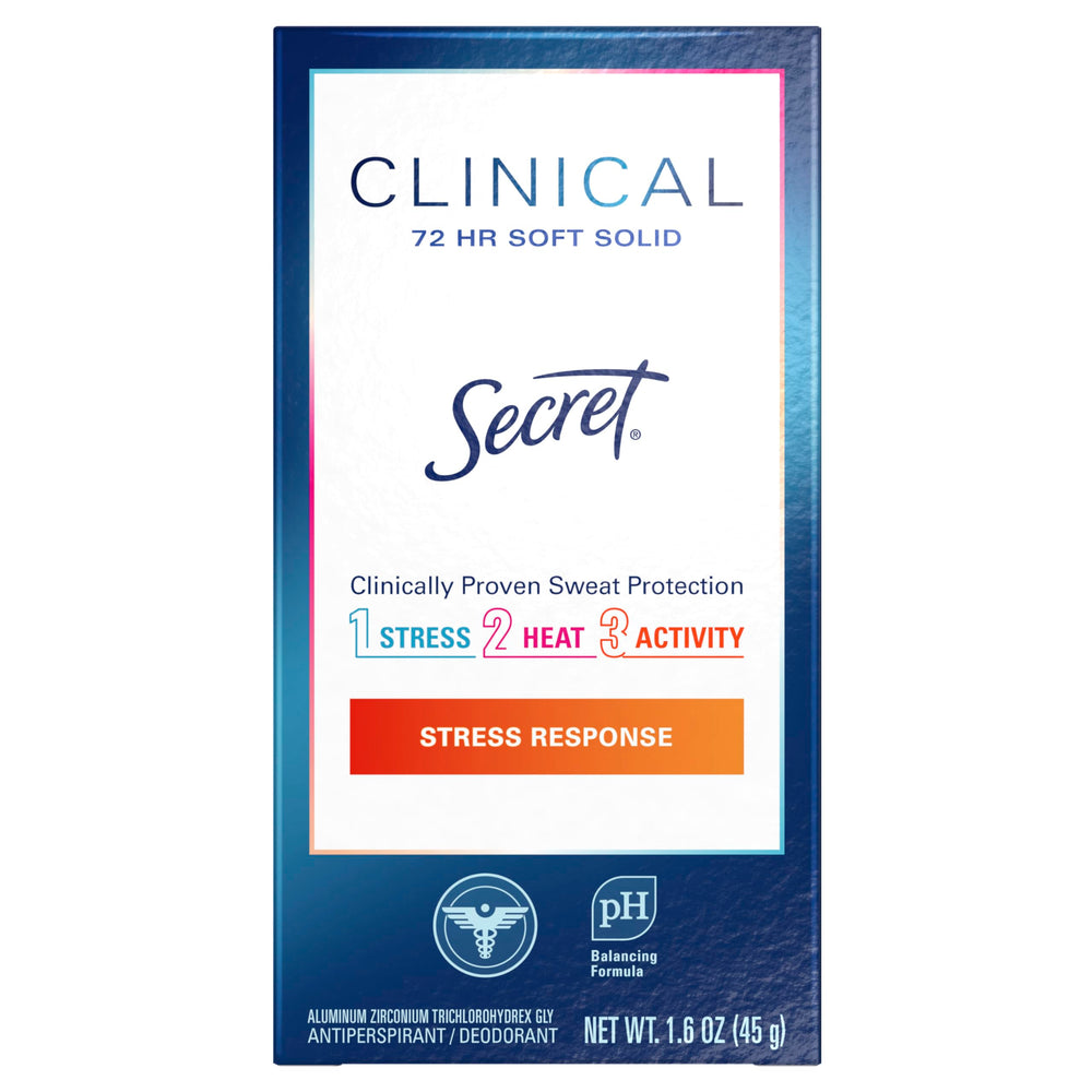 Side view of Secret packaging illustrating compact, travel-friendly size.