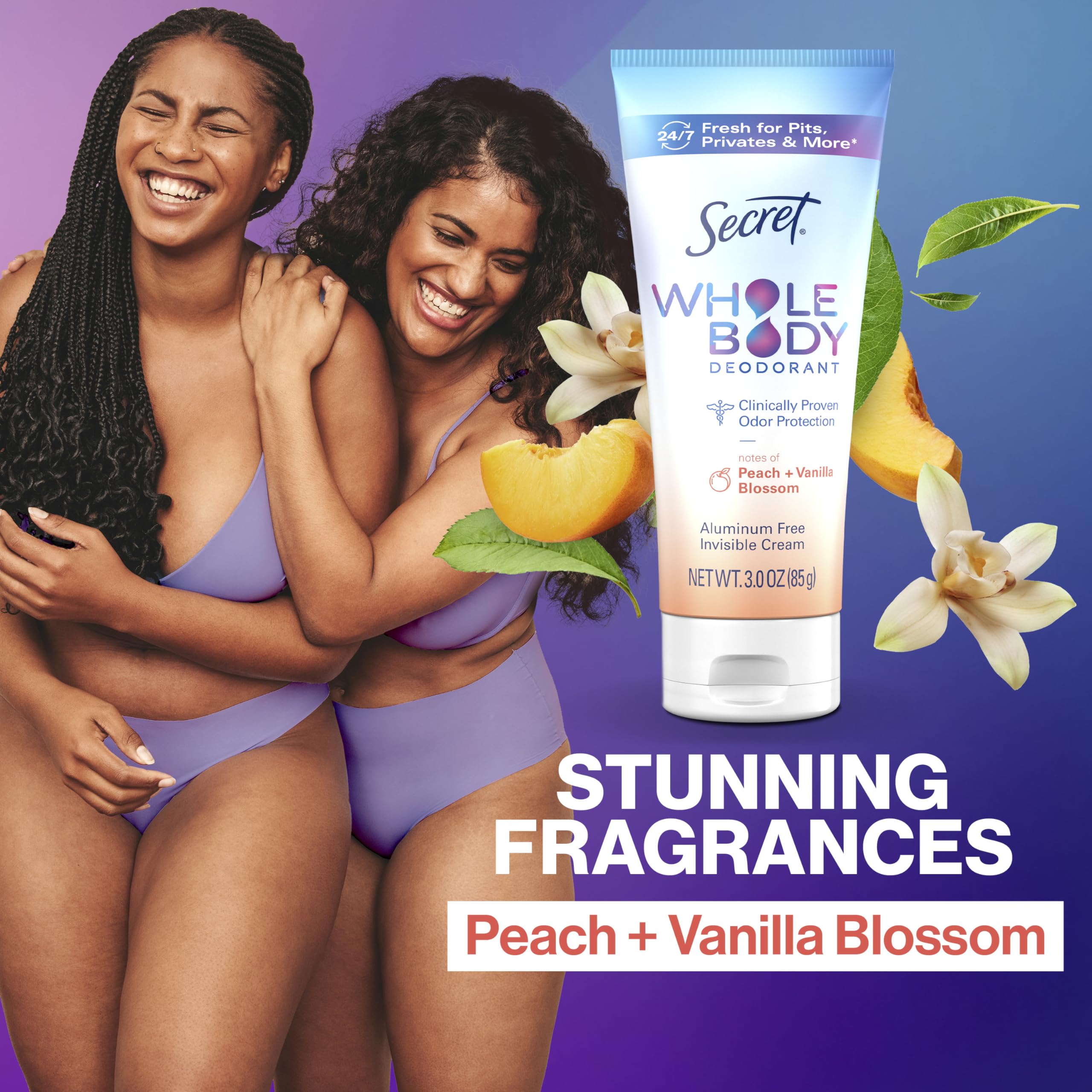 Secret peach vanilla scent close-up communicates soft, appealing fragrance.