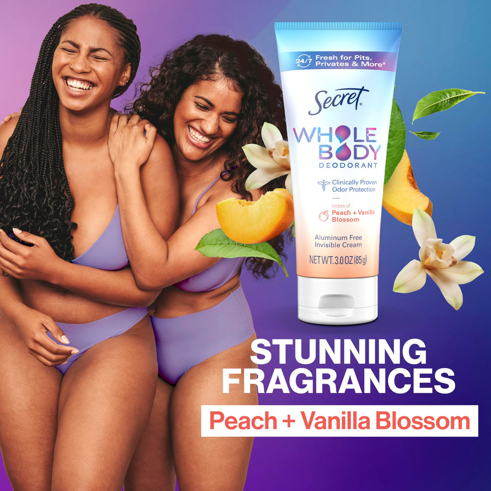 Secret peach vanilla scent close-up communicates soft, appealing fragrance.