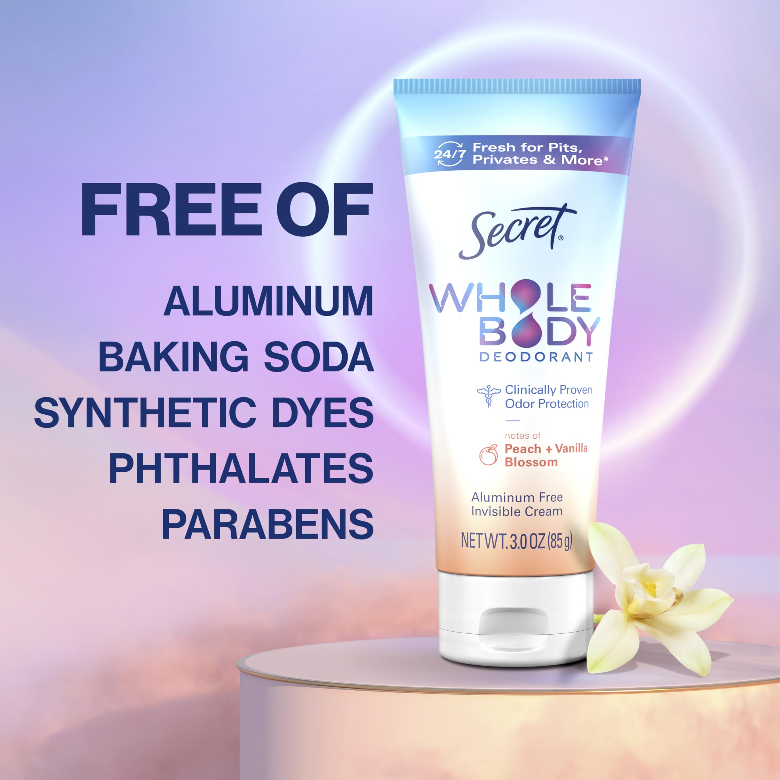 Secret private area use image indicates safe, aluminum-free deodorant for daily care.