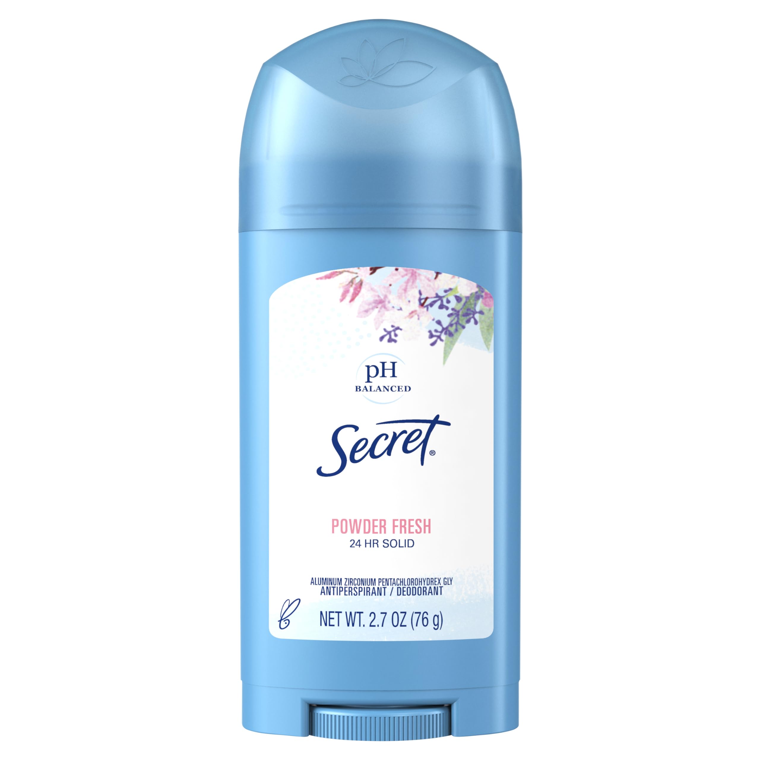 Secret Wide Solid Powder Fresh bottle offers all-day freshness and protection.