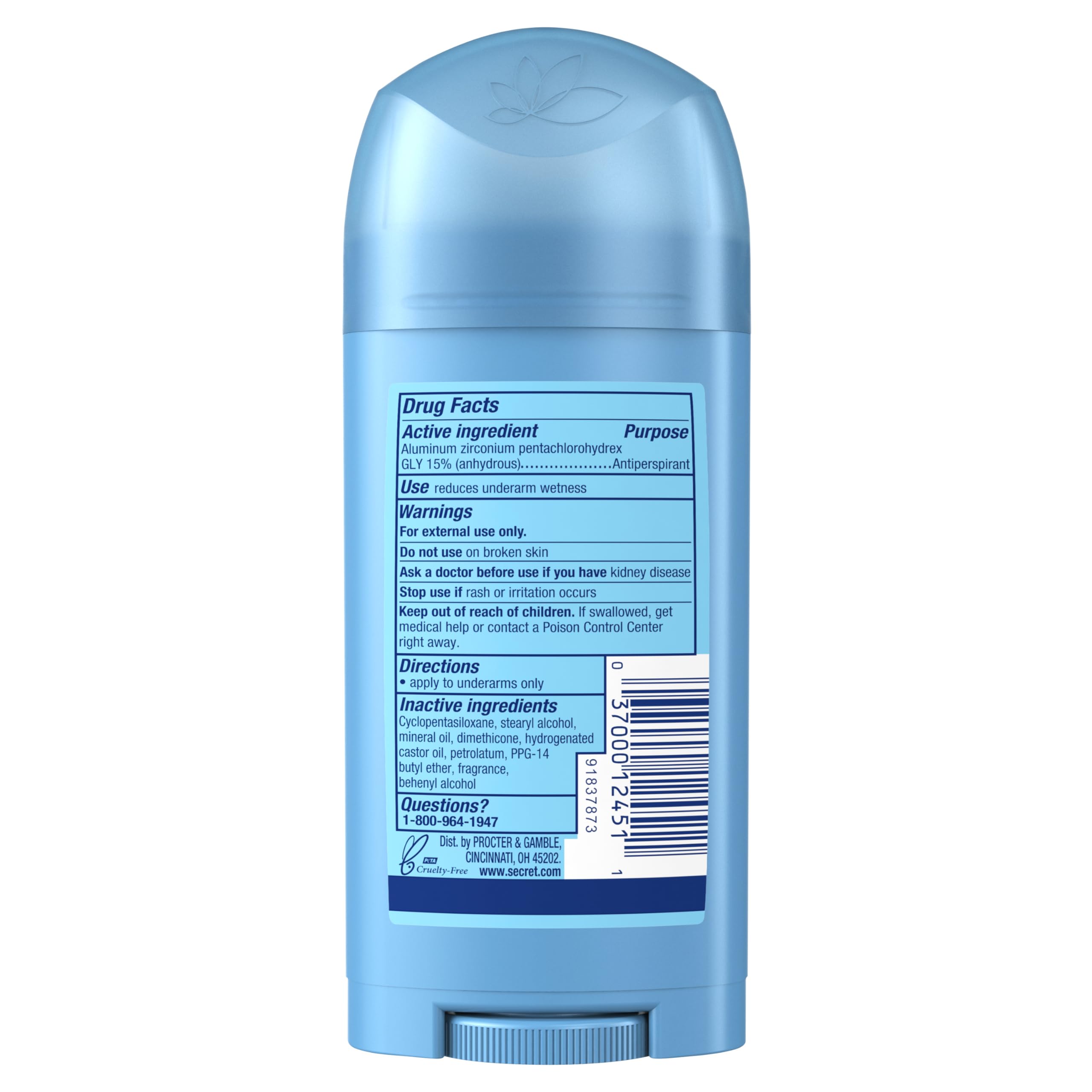 Secret Wide Solid Powder Fresh 2.7 oz size highlights portability.