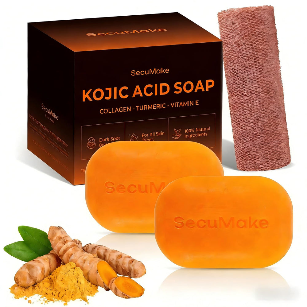 SecuMake Kojic Acid Soap packaging showing brightening and hydrating formula.