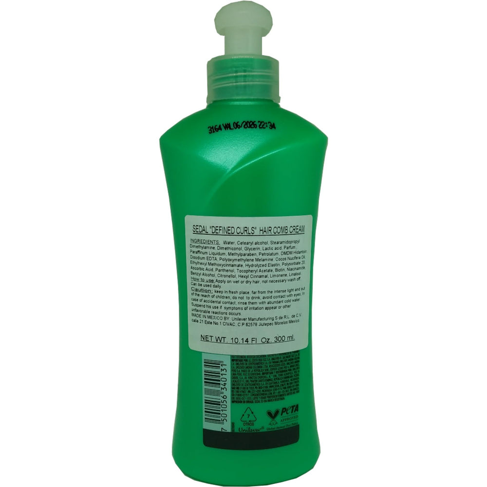 Sedal crema para peinar rizos, textura suave con aceite de coco.