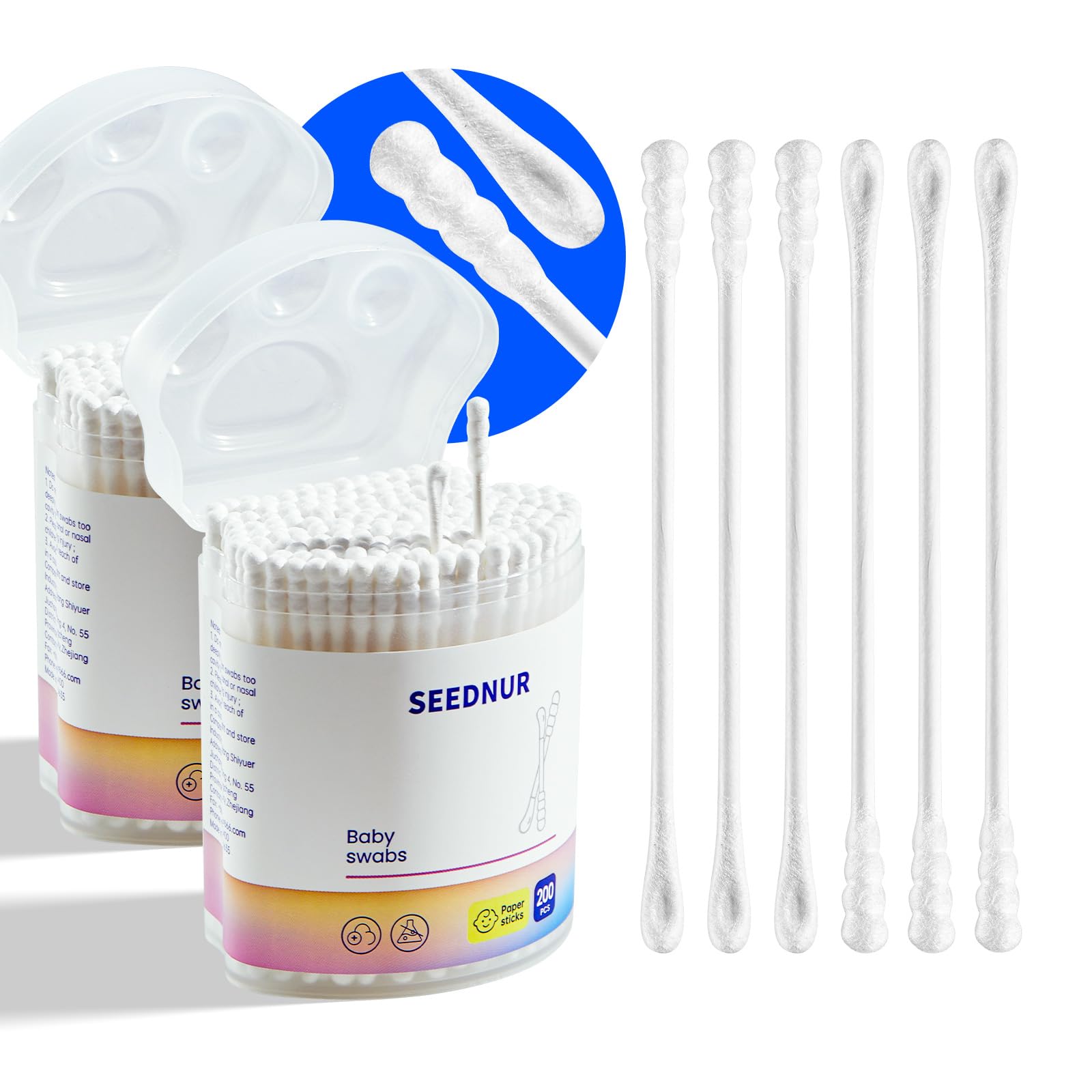 SEEDNUR baby cotton swabs with spiral-scoop tips for gentle cleaning