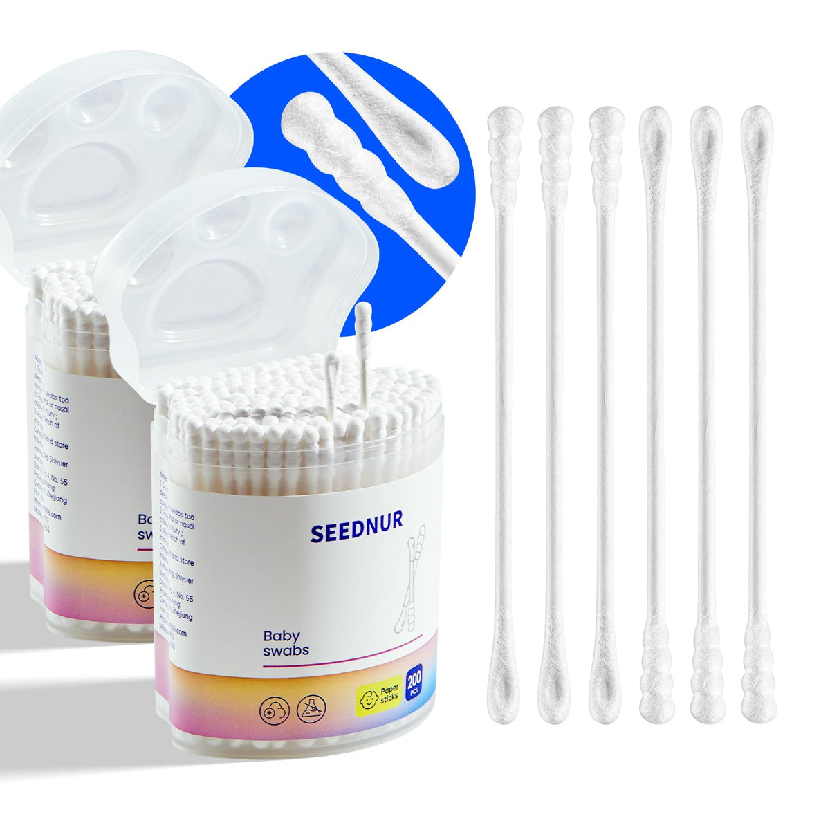 SEEDNUR baby cotton swabs with spiral-scoop tips for gentle cleaning
