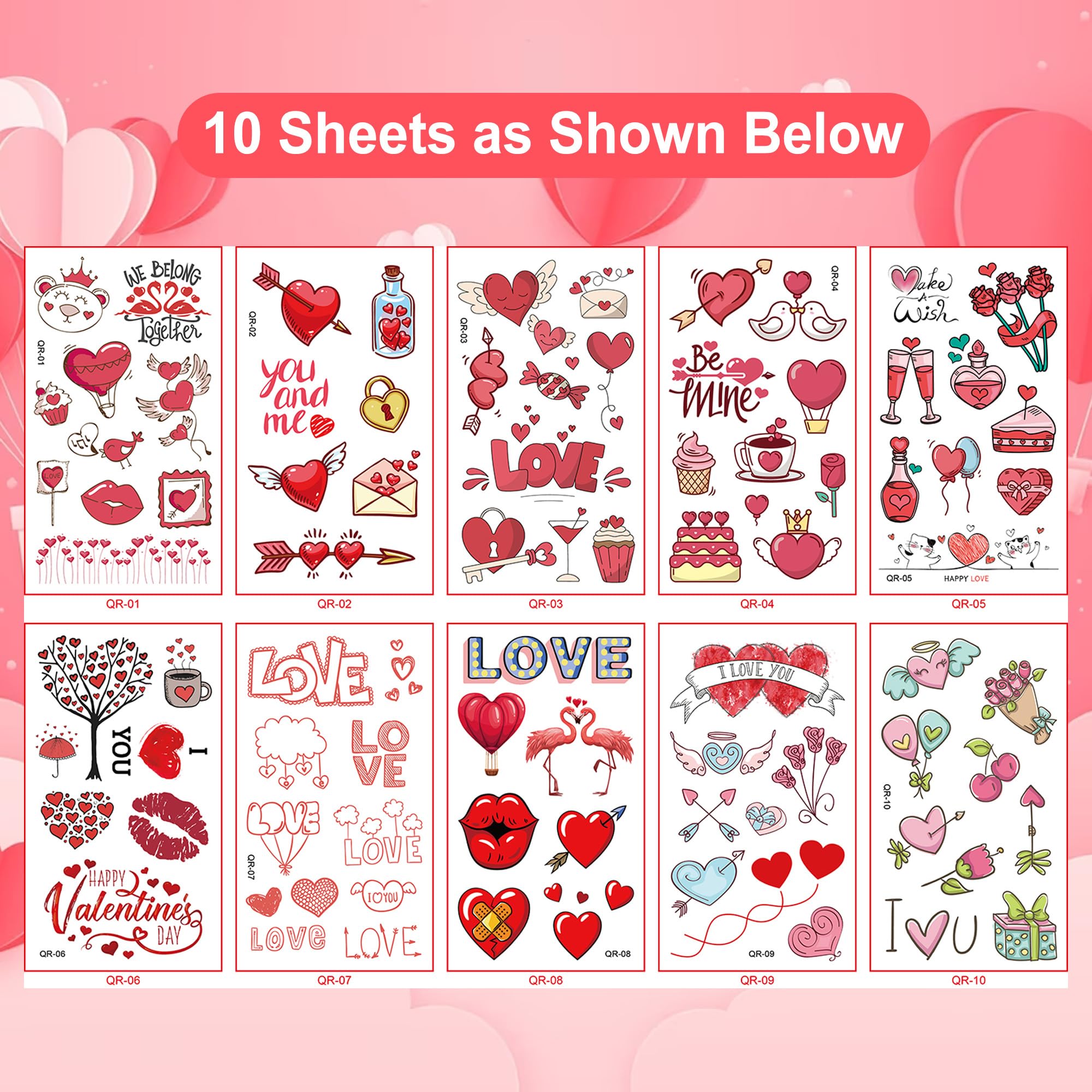Seeiuua Valentines tattoos 10 sheets ready for party favors
