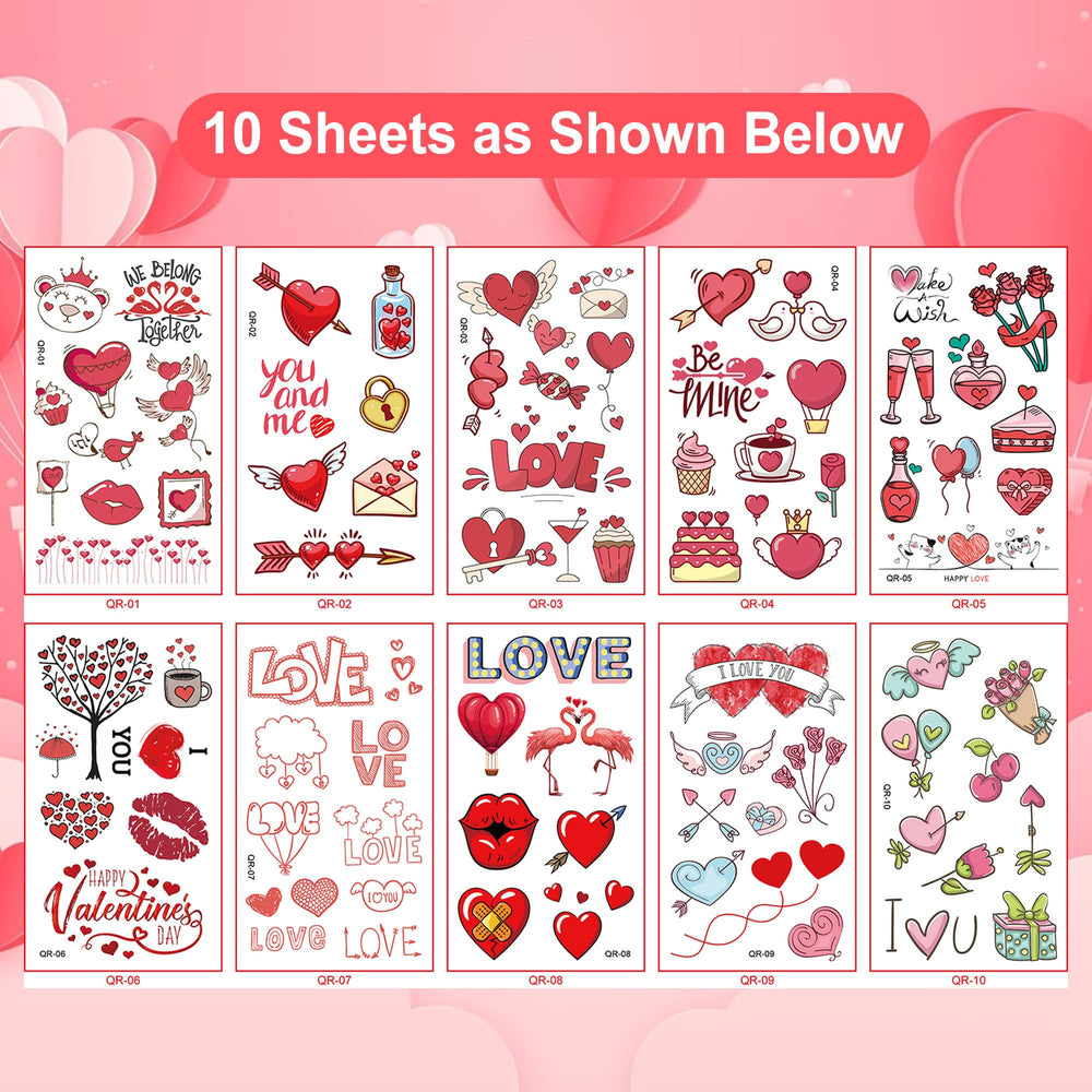 Seeiuua Valentines tattoos 10 sheets ready for party favors