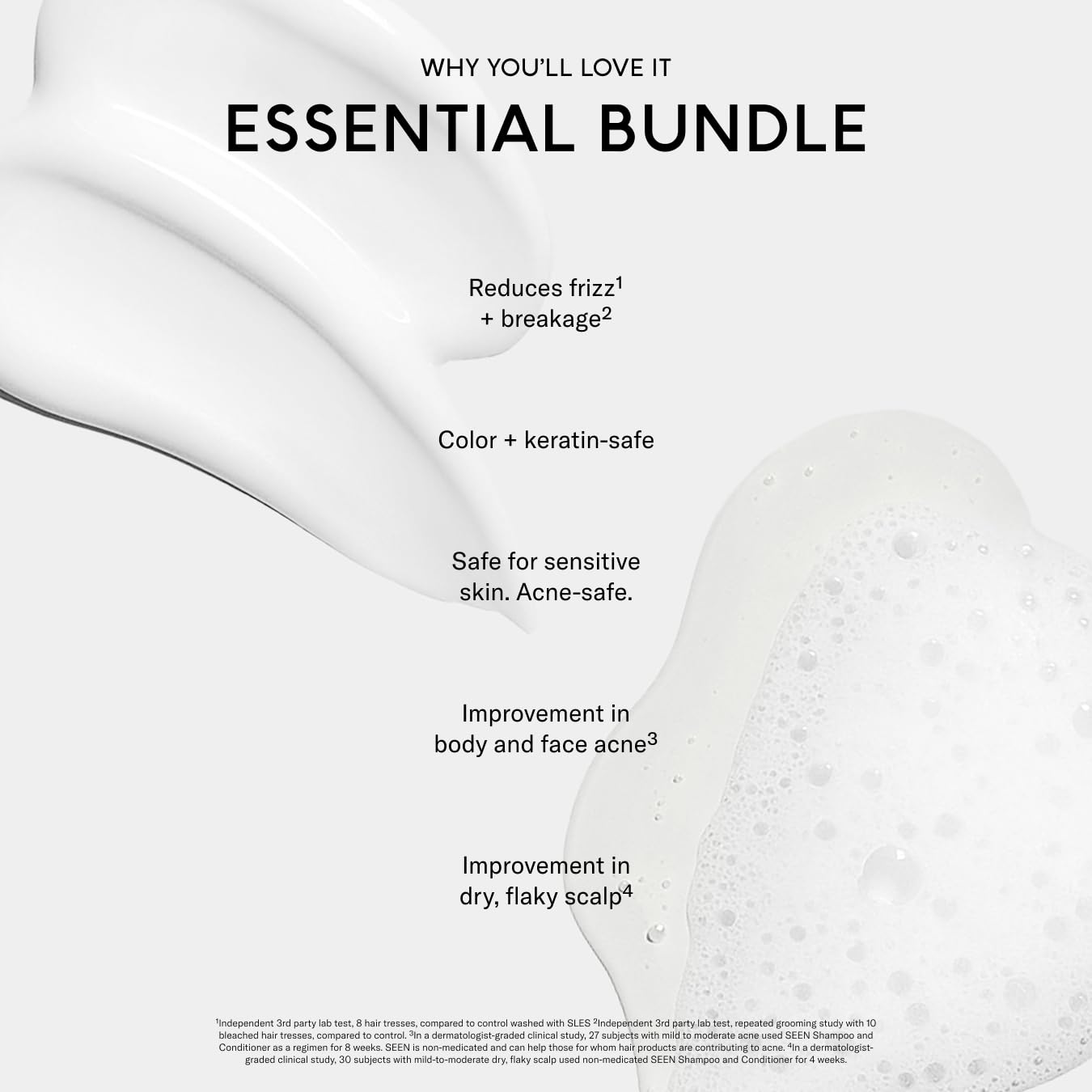 SEEN conditioner bottle dispense emphasizes lightweight detangling and frizz control
