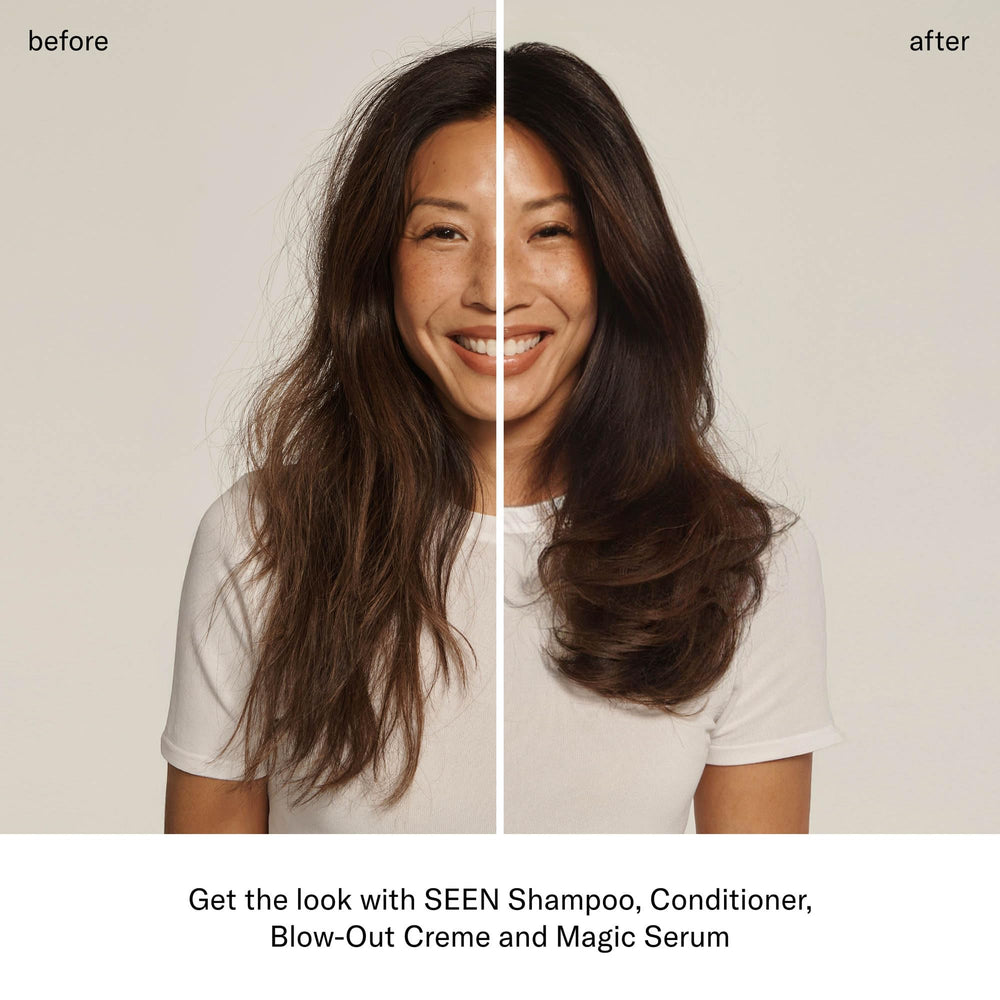 Close-up of SEEN conditioner texture with hemisqualane smoothing action