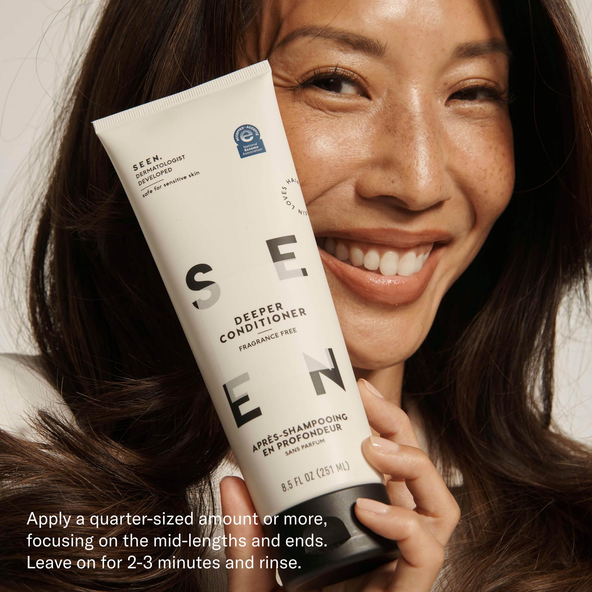 SEEN Deeper Conditioner ingredients Bisabolol and Hemisqualane for soothing feel.