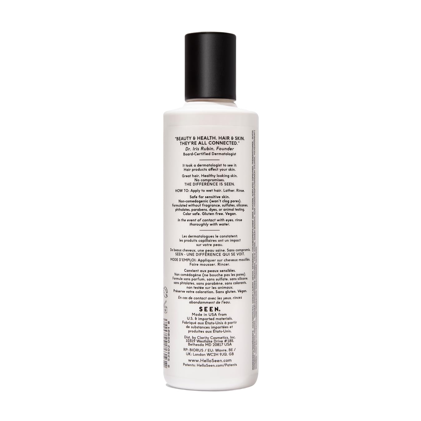 SEEN fragrance-free shampoo lather-foam shows rich, easy rinse without scalp irritation.