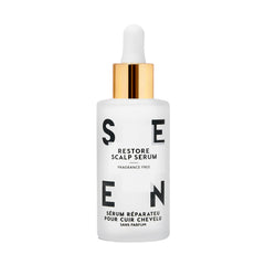 SEEN Restore Scalp Serum bottle demonstrates fragrance-free hydration for sensitive skin.